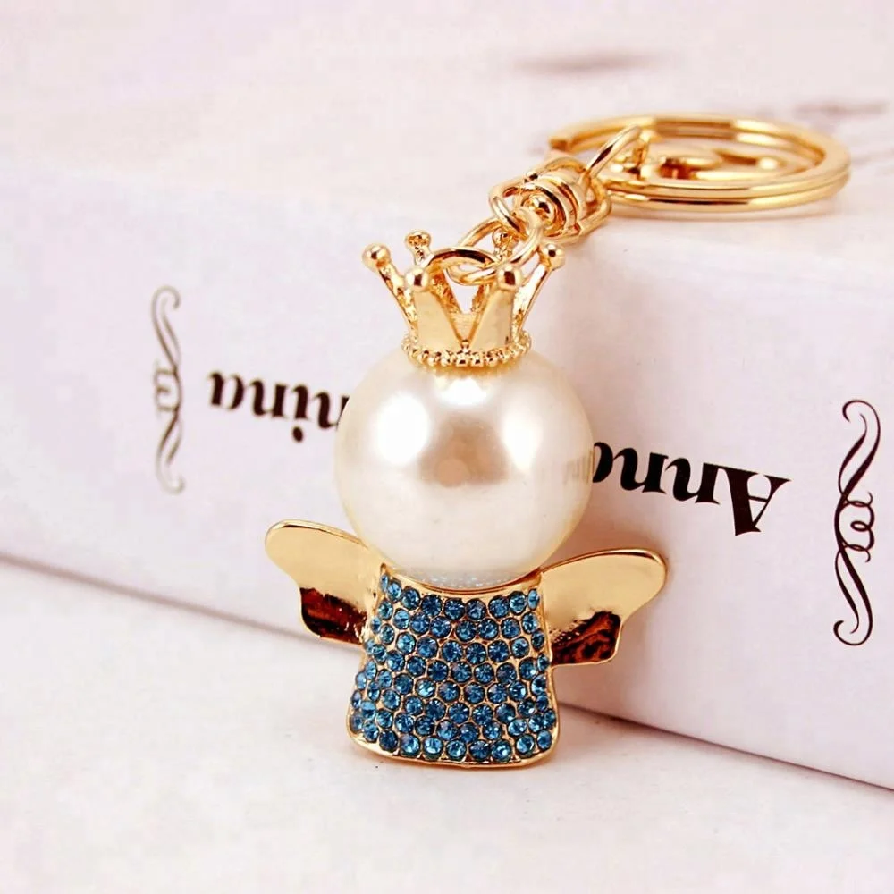 
 Cute Creative Bag Keyring Crystal Rhinestone Crown Angel Keychain Holder For Women Purse Car Charm Novelty Pendant Key Chain  