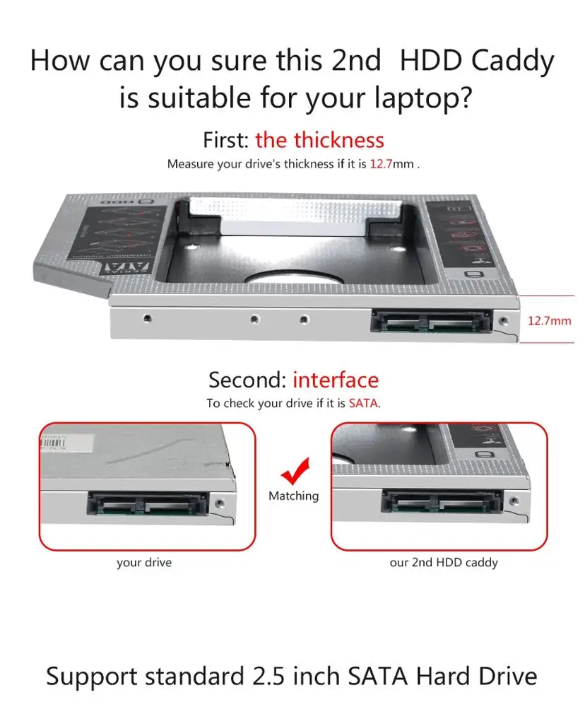
Алюминиевый завод Новый Универсальный SATA 2nd HDD Caddy 12,7 мм 2,5 