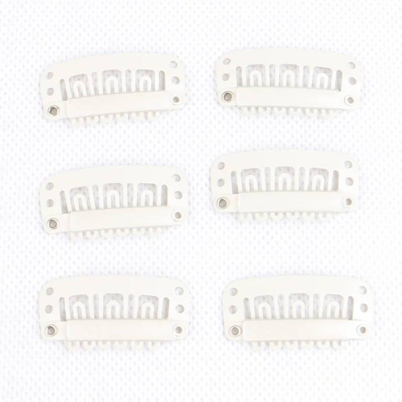 100pcs/bag 3.2cm 6-teeth U Shape Hair Snap Clip With Silicone 5 Colors Wig for Making Ponytail &