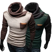 2014 New Men’s Sweaters Turtleneck Patchwork Personalized Paper superscript Design Pullovers Cardigan Men Clothing