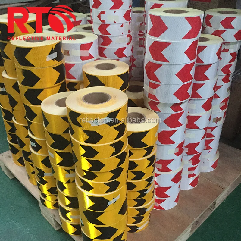 Honeycomb PVC Self Adhesive Red White Yellow Black Arrow/Twill Reflective Tape Sticker for Trucks Safety details