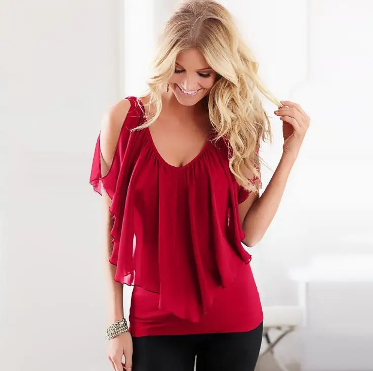 red ruffle blouse plus size