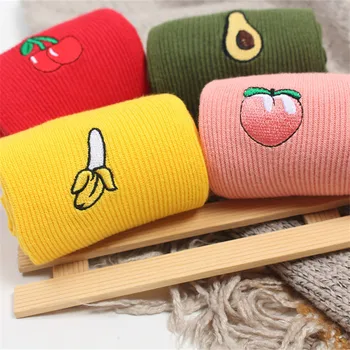 Cute Cartoon Fruit Print Banana Cherry Peach Girls Socks Korean Embroidery Funny Long Socks