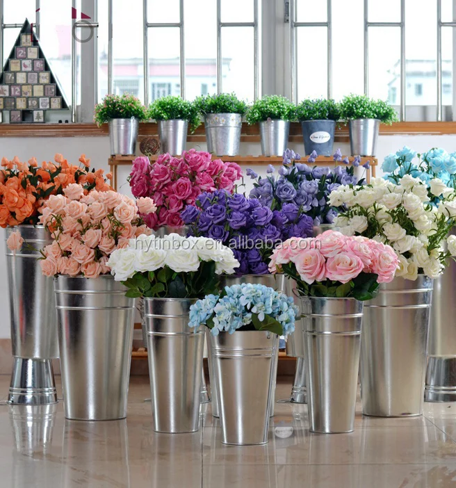Cone Shape Large Galvanized Steel Metal Tall French Flower Pots