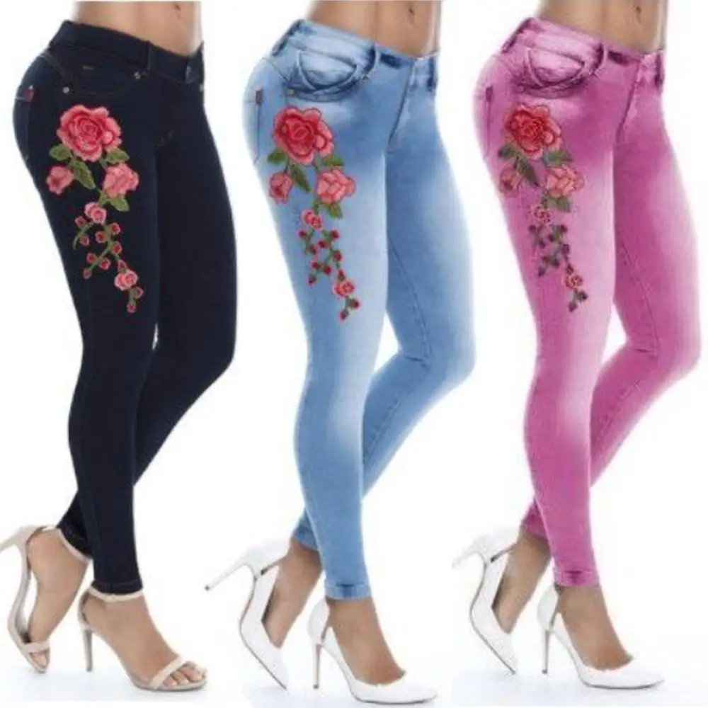 plus size stretch embroidered jeans