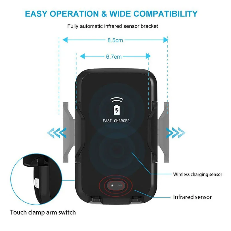 Drop Shipping D1 Automatic Infrared Sensor Qi 10w  Fast Quick Wireless Car Mount Charger