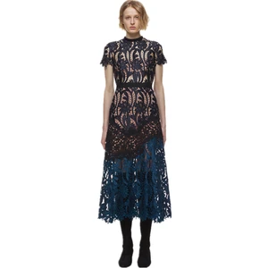 Plus Size High Quality Premium Black Blue Midi Women Casual Lace Dress