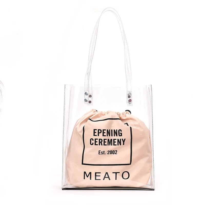 2Pcs sets Clear Graffiti Handbag Linen PVC Transparent Women