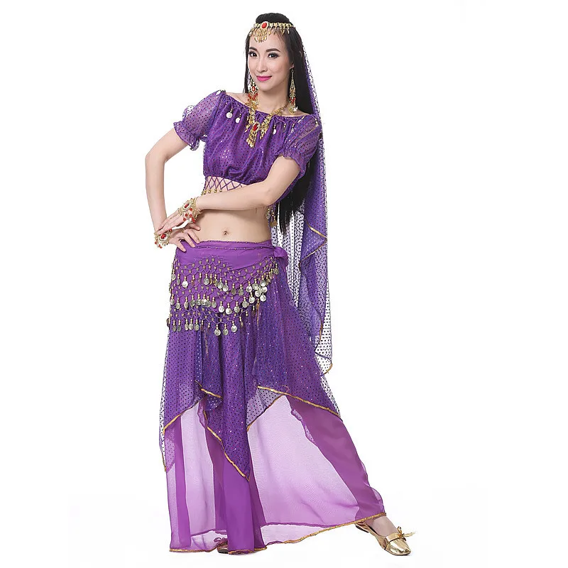 Huicai Women's Belly Dance Solid Color Belly Dance 5 Piece Suit