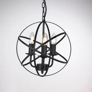 3 Lights Industrial Rustic Vintage Retro LOFT Style Wrought Iron Metal Sphere Cage Round Globe Chandelier Light