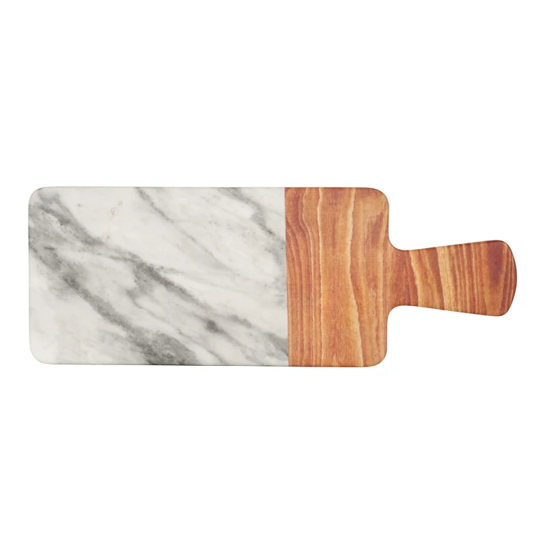 The Latest Double Color Melamine Cheese Board with Handle Flat Oak Wooden Serving Plate