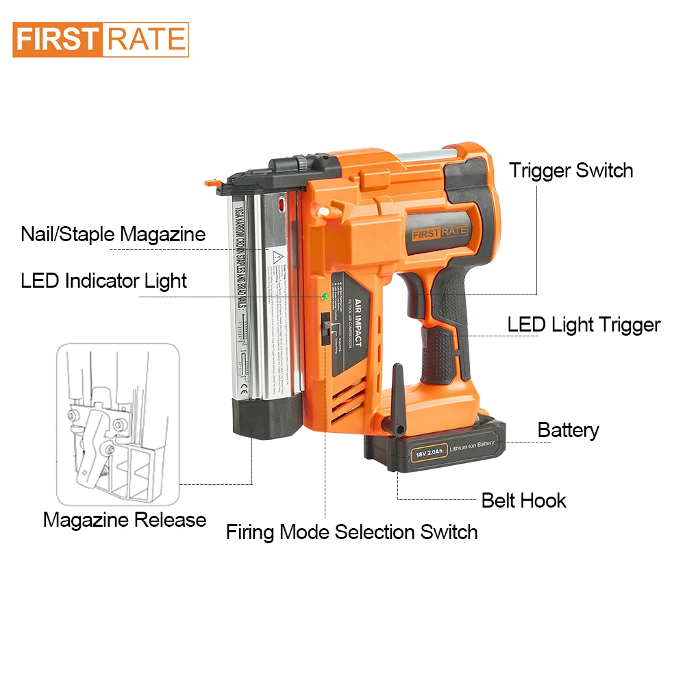 New Power Tools 18V 2 in 1 Lithium Battery Brad Nailer Staple Cordless Framing Nail Gun