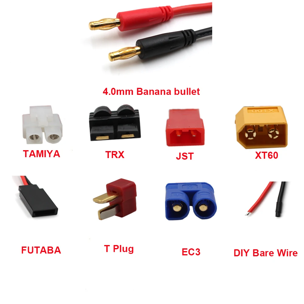 배터리 밸런스 충전 및 전력 분배용 4.0mm 바나나 플러그-JST 2핀 어댑터 케이블, 구리 접점 소재