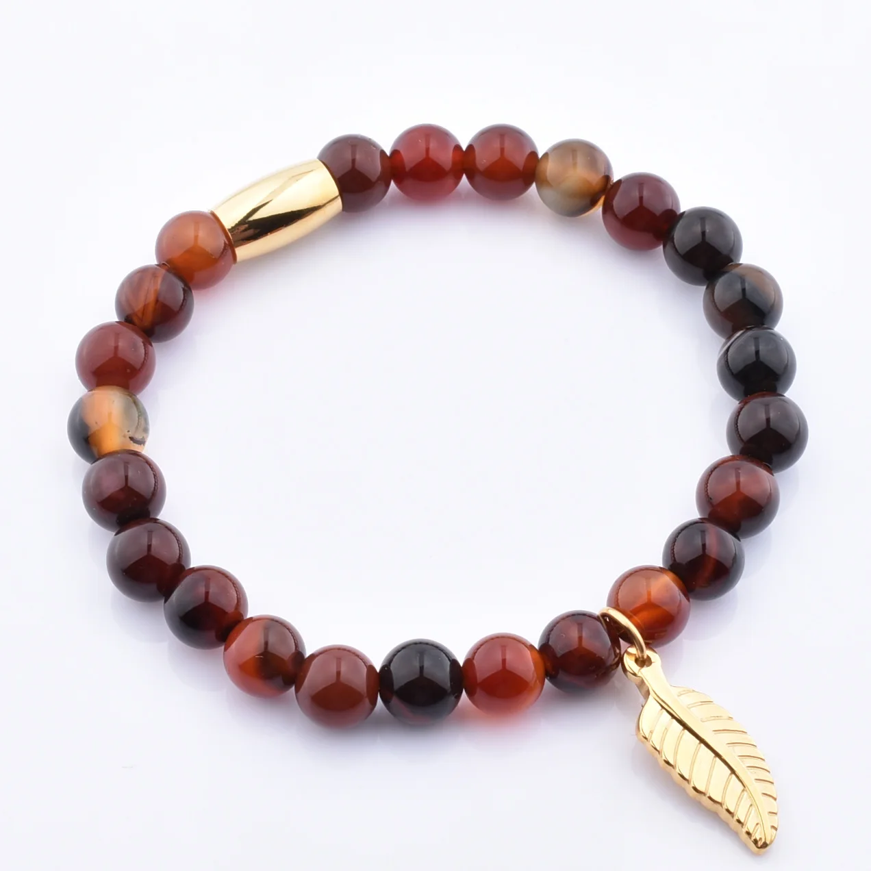 Wholesale New Arrival Natural Stone Round Dalmatine Jasper Bead  Bracelet Jade Handmade Gold Hamsa Hand Bracelet
