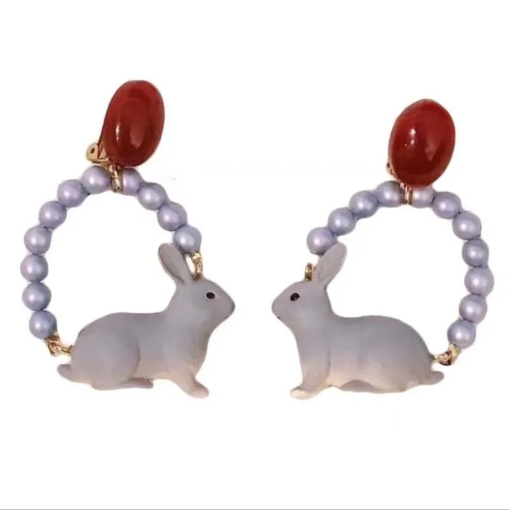 jewelry adornment wildlife giclee print cute rabbit Bunny earrings fashion animal lover ears scratchboard art