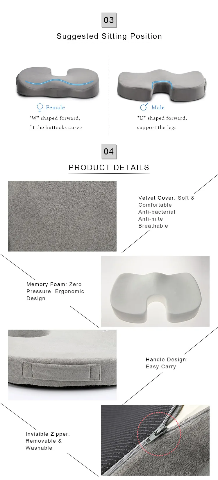 Drivers Wheelchair Zero Gravity Coccyx Orthopedic Comfort Foam Memory