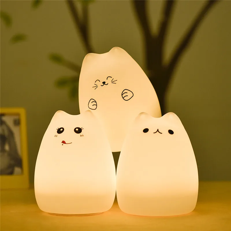 Discount LED Night Lamp 7 Colors Colorful USB Rechargeable Cat Kids Silicone  Led Night Light