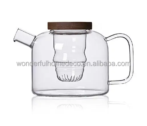 750ml Elegant Clear Lead-free Heat-resistant Borosilicate Glass Teapot With Removable Inner Stainless Steel Infuser, Bamboo Lid
