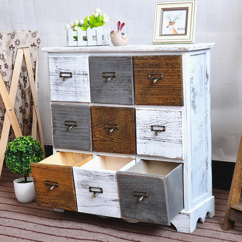 French Antique Solid Wood Multi-Drawer Storage Cabinet for Living