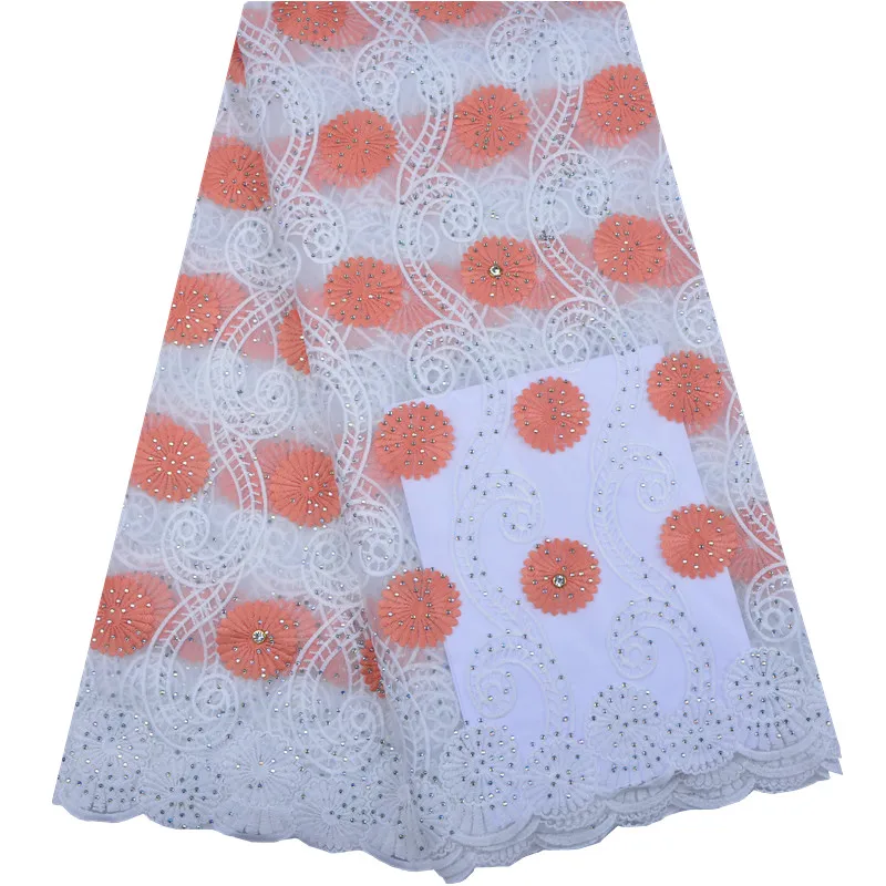 Высококачественная африканская кружевная ткань гипюр красивое нигерийское кружево с камнями из молочного шелка для женского платья