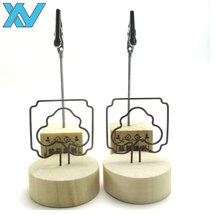 Металлические зажимы для записей в форме сердца с золотой проволокой и деревянной основой держатель для фотографий