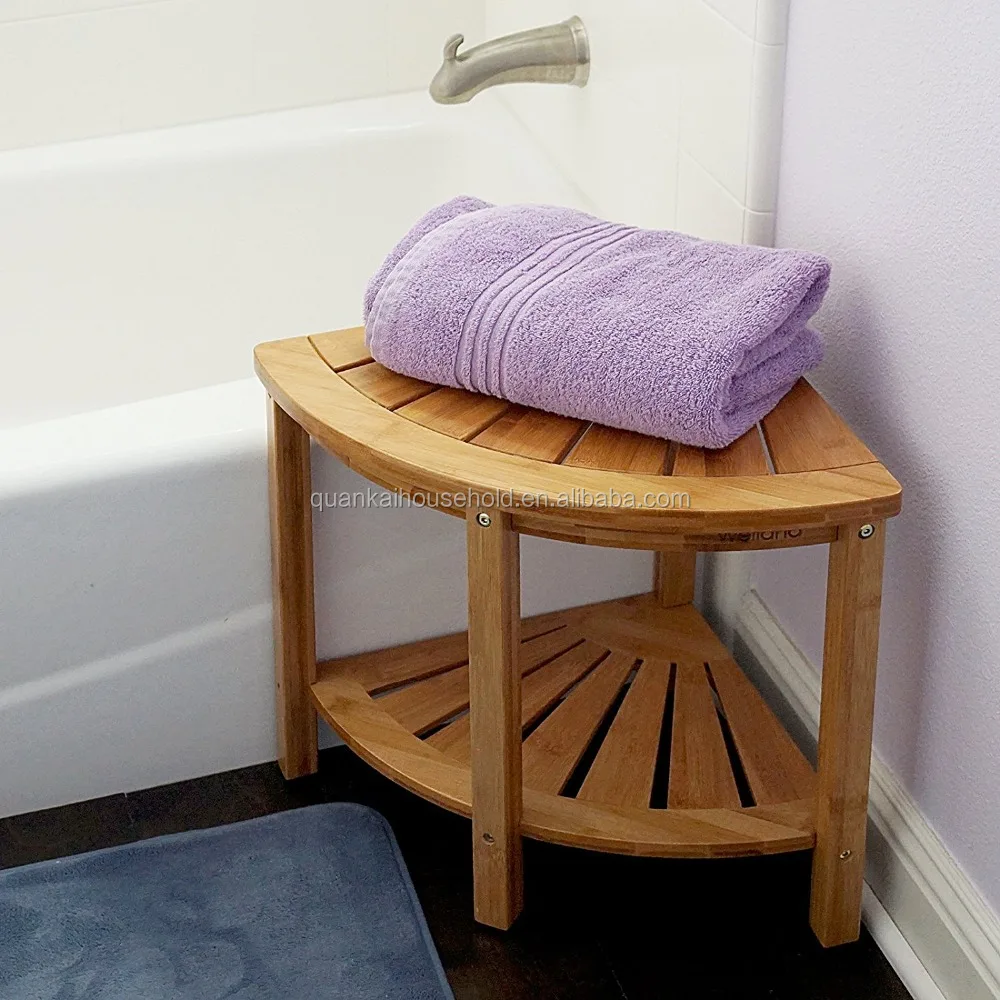 Eck-Bambus-Dusch bank mit Ablage fach Holz Dusch bank Stuhl, Bad hocker,  Spa-Sauna sitz
