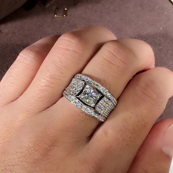 Wholesale Винтажное женское квадратное кольцо с белым кристаллом роскошное серебряное обручальное кольцо модное обещание обручальные кольца для пар From m.alibaba.com