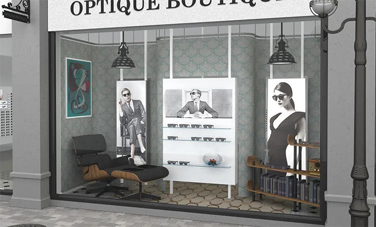 Wholesale Retail Glasses Shop Interior Display Furniture Optical Shop Glass  Displays Manufacturer Optical Window Displays