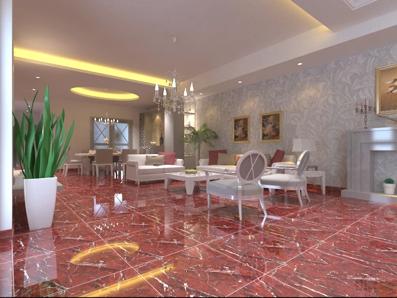 Bright Red Ceramic Vitrified Porcelain Marble Floor Tiles-Modern Design Firebrick Function