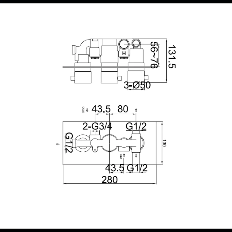 Triple Handles Thermostatic Shower Valve supplier