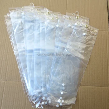 12inch-26inch plastic pvc hair extension bags with button for Brazilian human hair transparent clear hair extensions packaging