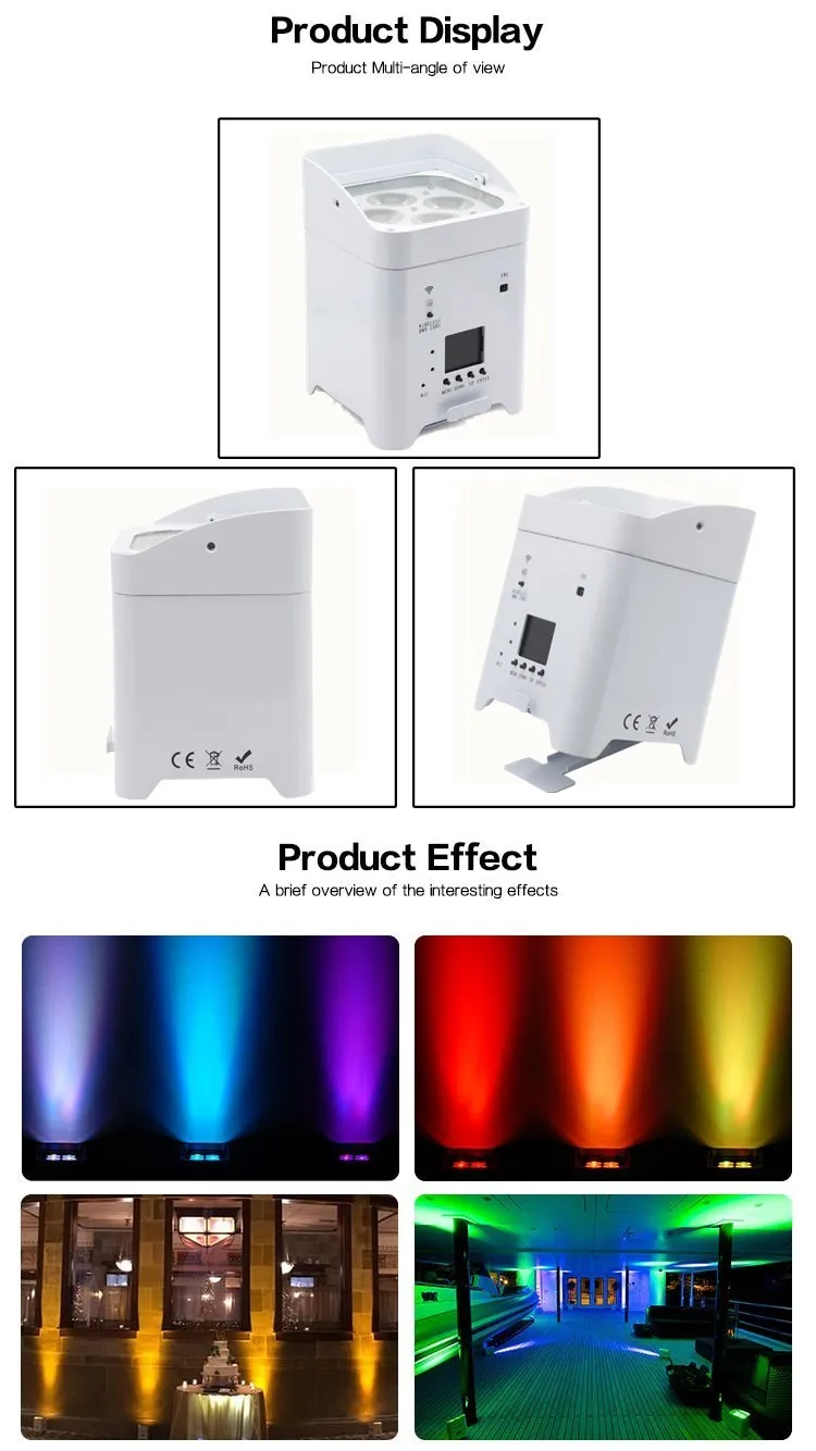 Wireless DMX Par Light with Battery Operated 4x18w RGBWA UV 6in1 Square Case Wall Washer Wedding Uplighter LED Par Disco Lights