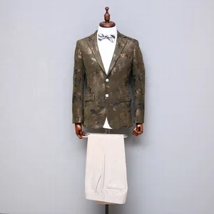 MTM Fashion Men's Green Single-Breasted Blazer Suit Custom Printed Official Green Pants Zipper Fly Flat Front Style-Wholesale