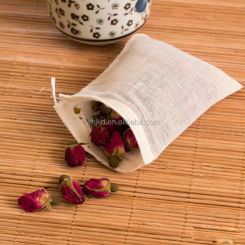 Pure Cotton Muslin Drawstring Reusable Bags for Packing Herbs and Tea