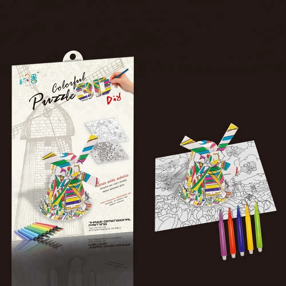 Kids Drawing Color Paper Cardboard Diy 3d Puzzle - Buy 3d Puzzle,3d ...
