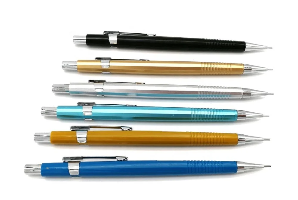 
 Металлический механический карандаш многоугольной формы с верхним ластиком внутри  