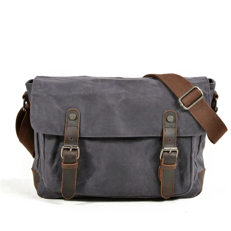 Outdoor sports shoulder bag for men retro waterproof leather laptop waxed canvas messenger bag