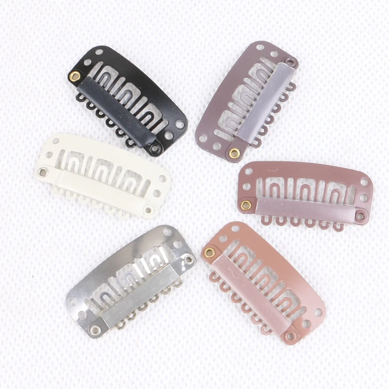 100pcs/bag 3.2cm 6-teeth U Shape Hair Snap Clip With Silicone 5 Colors Wig for Making Ponytail &