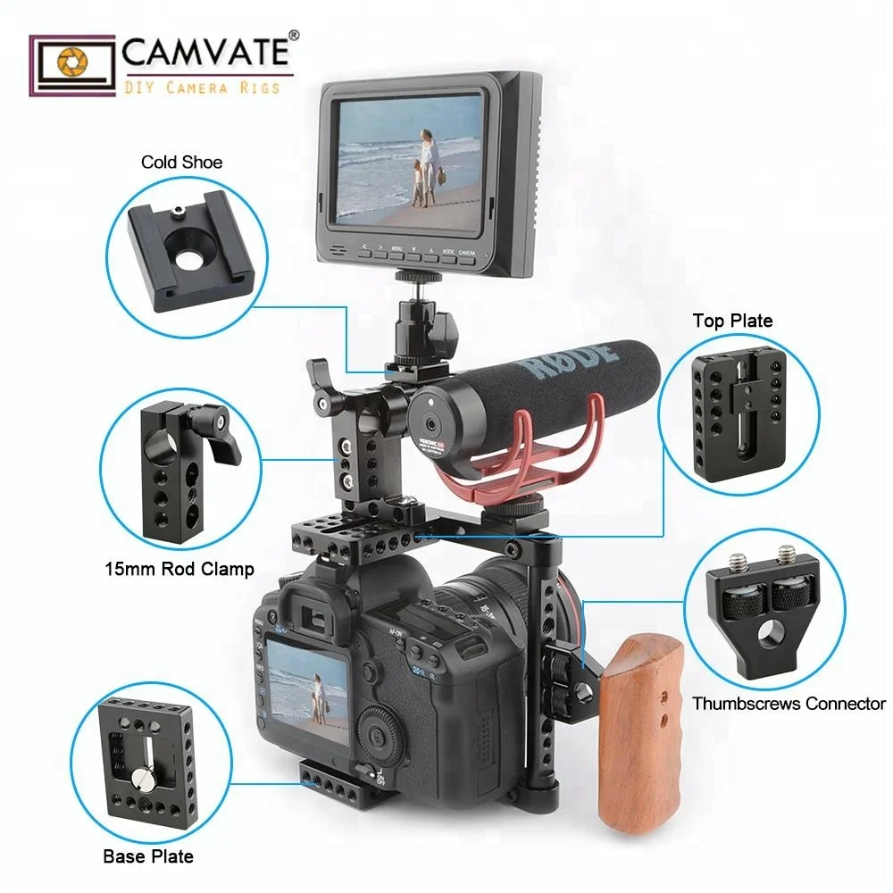 CAMVATE DSLR Camera Cage Top Handle Wood Grip for 600D 70D 80D