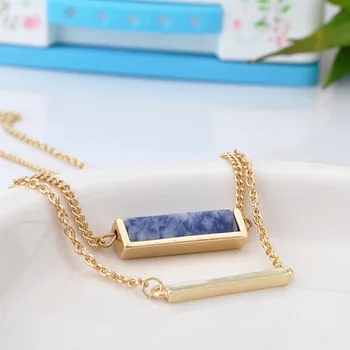Jewelry manufacturer china semi percious stone two layer gold bar necklace
