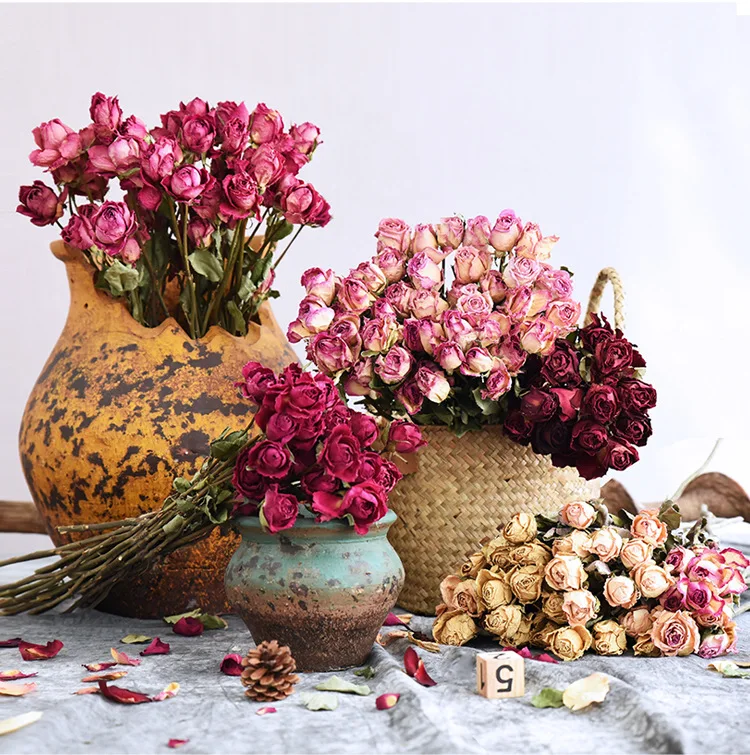 
Свадебное Рождественское украшение для помещений Европейский стиль естественные на ощупь маленькие сушеные розы цветы Букеты 