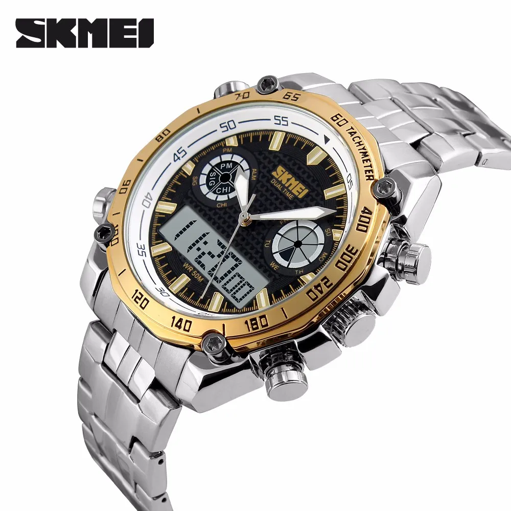 Stainless Steel Band Watch Big Number Display Wrist Watch Relojes for Men Skmei 1204