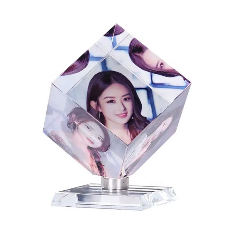 Crystal Cube Rotating Photo Frame Custom Photo for Photo Studio Wedding Birthday Gift Souvenir