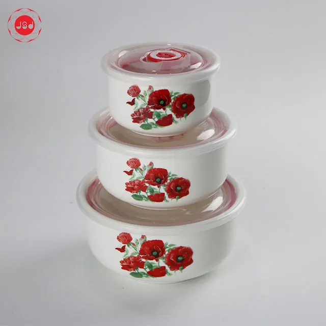 Set of 3 Fresh Storage Seal Bowl With Lid Ceramic