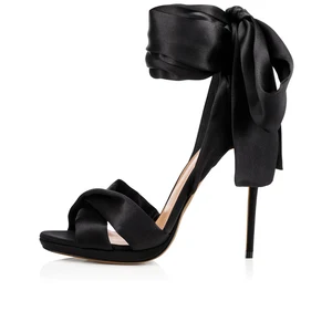 Ladies Red Dress Heels Summer Thin Heel Platform Wrap Shoes Sexy Lady Elegant High Heeled Dress Shoes Black Satin Sandals Women