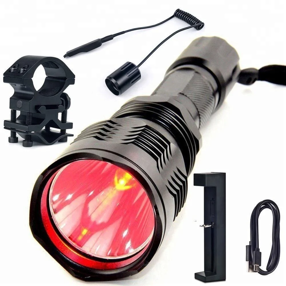 Tactical HS 802 Flashlight LED Torch Red Light Lamp kit with Charger+Mount+Tail 