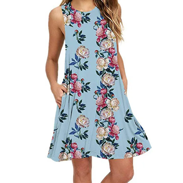 Wish Hot Sale Summer Dress Women Floral Sleeveless