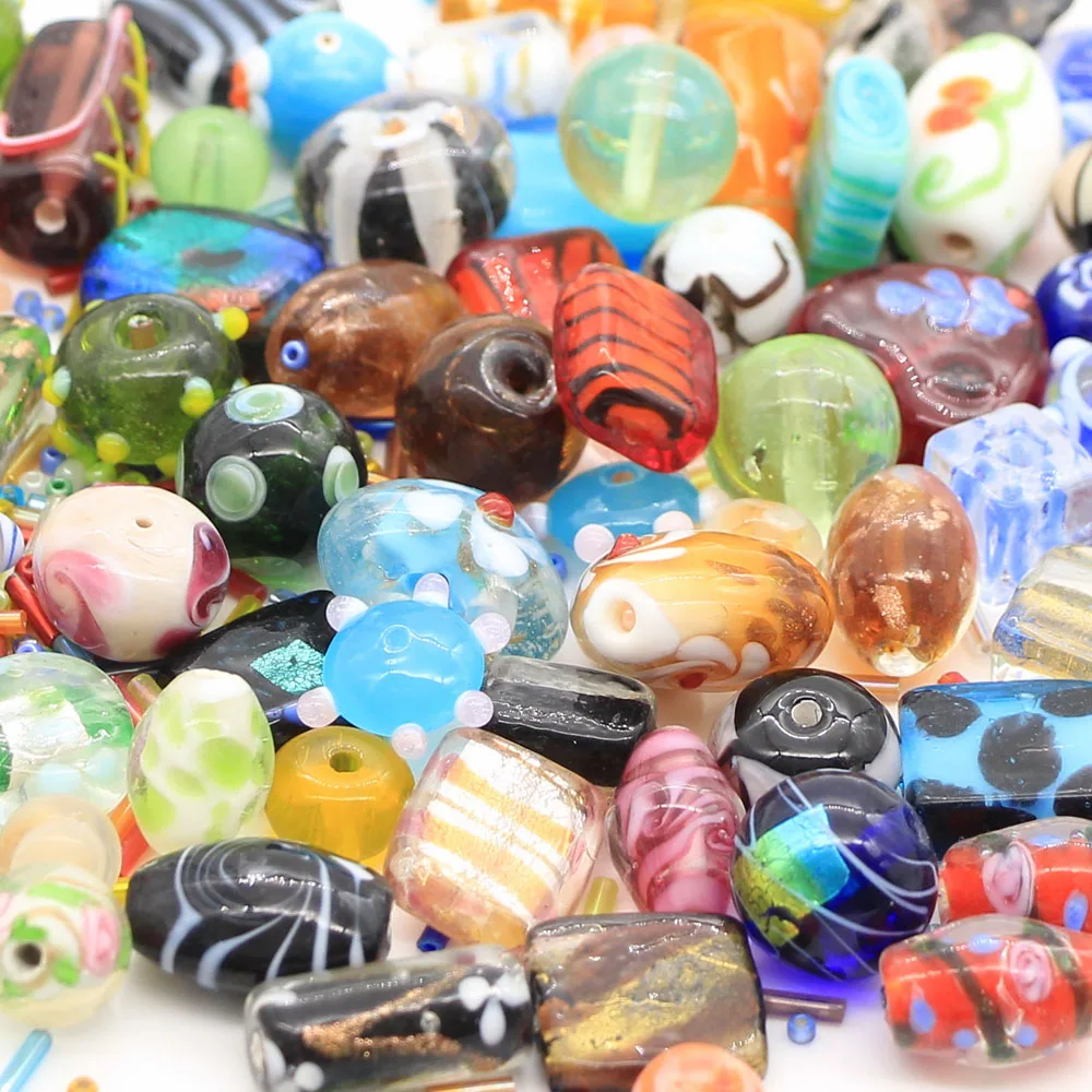 50-60 PCS Assorted Glass Beads for Jewelry Making Adults, Large and Small  Bulk Glass Beads for Crafts, Craft Lampwork Murano Bead Mix for Bracelets