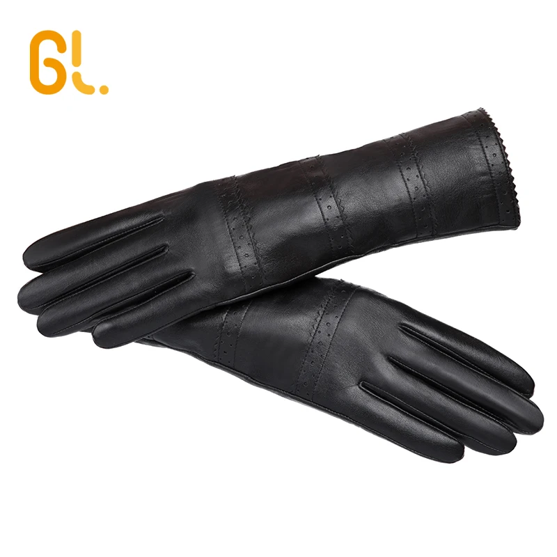 GL41 Ladies Soft Thin Long Black Ethiopia Sheep Leather