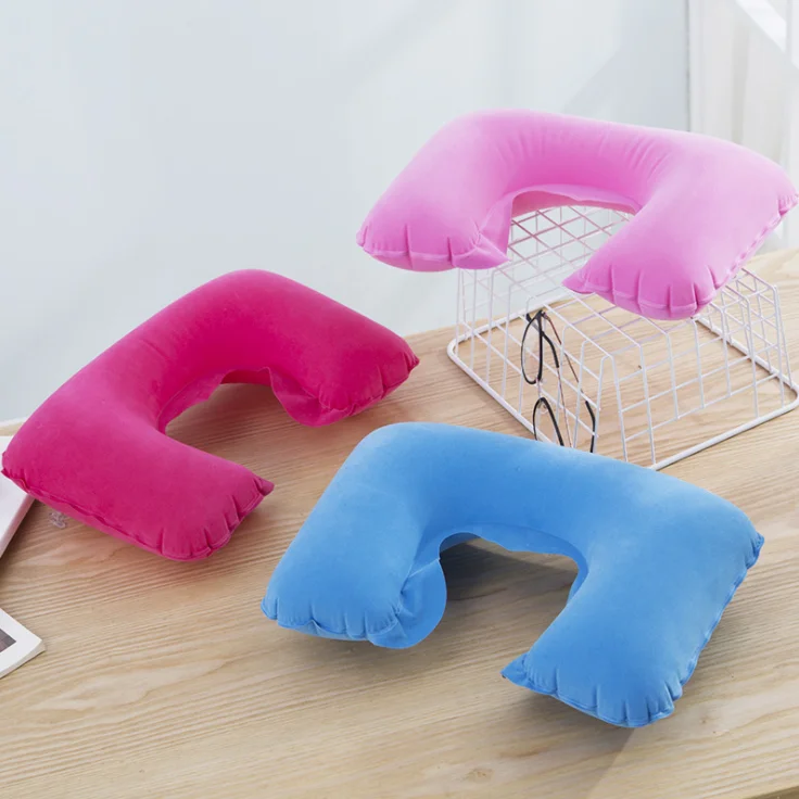 Custom Push Button Inflatable air Pump Soft Neck Support Travel Airplane Pillow for Airplanes